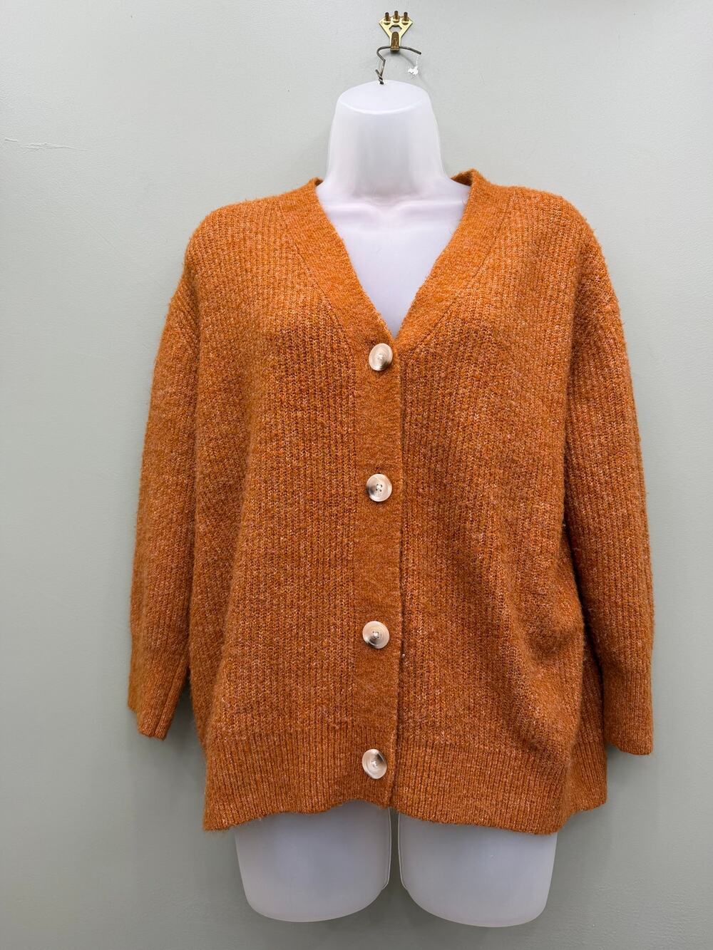 A New Day Cardigan Small Burnt Orange Oversized Chunky Knit Button Front